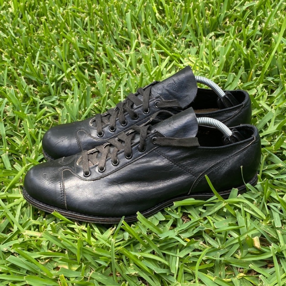 Vintage Black Leather Baseball Cleats Metal Spikes Inside‎ Steel Plate Sole